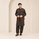 Royal Brown Shalwar Kameez with Waistcoat - ETHES