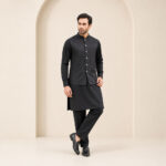 Royal Black Shalwar Kameez with Waistcoat - ETHES